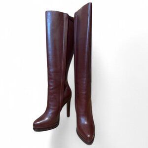 UGG Women's Tall Pointed-Toe Leather Heeled Boots in Burgundy